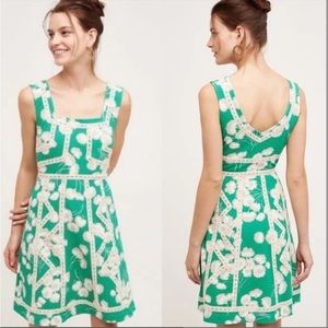 Anthropologie Maeve Dress Emma Green Floral LAce Crochet Square Bodice Knit